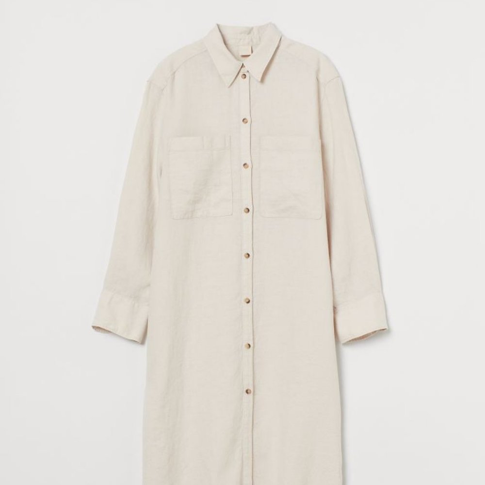 H&M Linen Shirt Maxi Dress Sz S NWOT